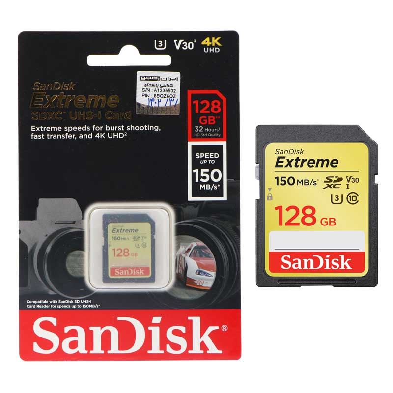 رم اس دی 128 گیگ سن دیسک SanDisk Extreme SD U3 150MB/s_69449f8b45e0c.jpeg