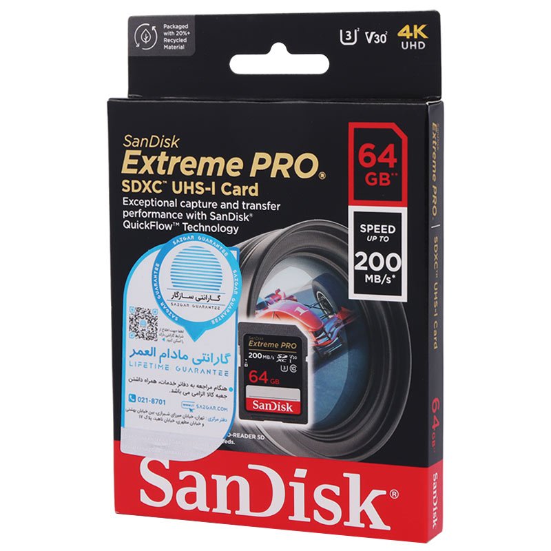 رم اس دی 64 گیگ سن دیسک SanDisk Extreme Pro SDXC V30 U3 C10 200MB/s_694470bceeba4.jpeg
