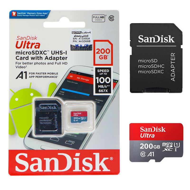 رم میکرو 200 گیگ سن دیسک SanDisk Ultra A1 U1 100MB/s + خشاب_69449f6fb8fd2.jpeg