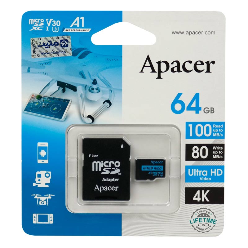 رم میکرو 64 گیگ اپیسر Apacer Rioo A1 V30 U3 C10 100MB/s + خشاب_694485826cfba.jpeg