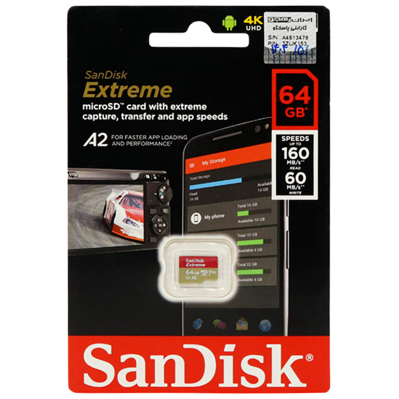 رم میکرو 64 گیگ سن دیسک SanDisk Extreme A2 V30 U3 C10 160MB/s_69447df69e5f3.jpeg
