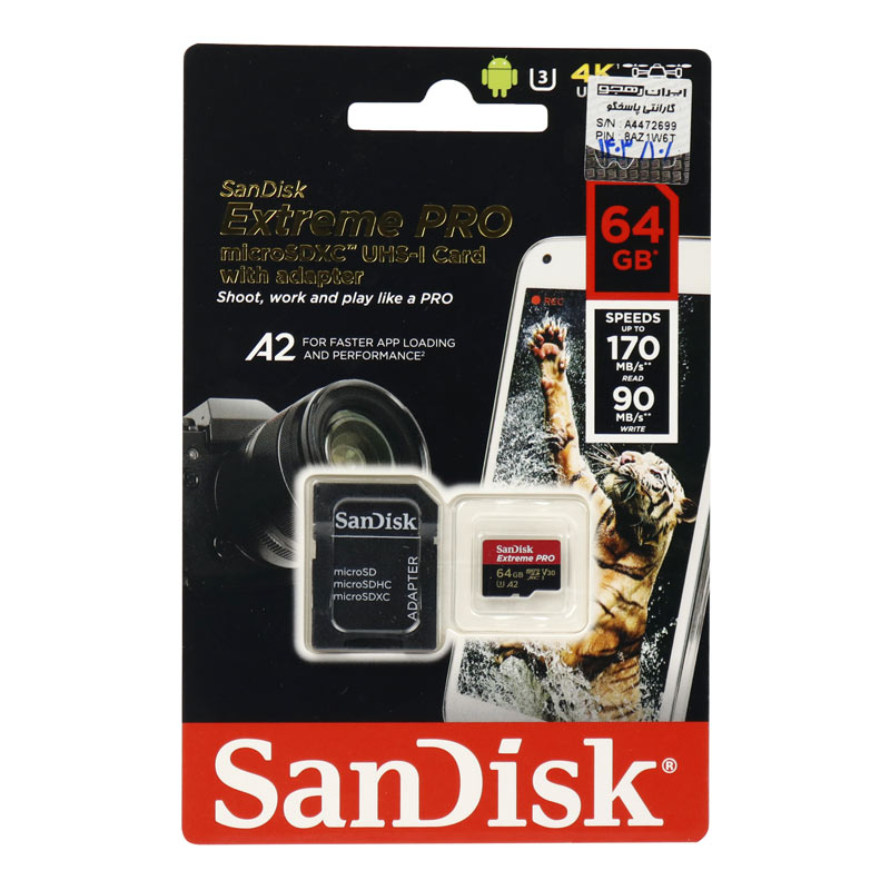 رم میکرو 64 گیگ سن دیسک SanDisk Extreme PRO V30 U3 A2 170MB/s + خشاب_694483b79d9dc.jpeg