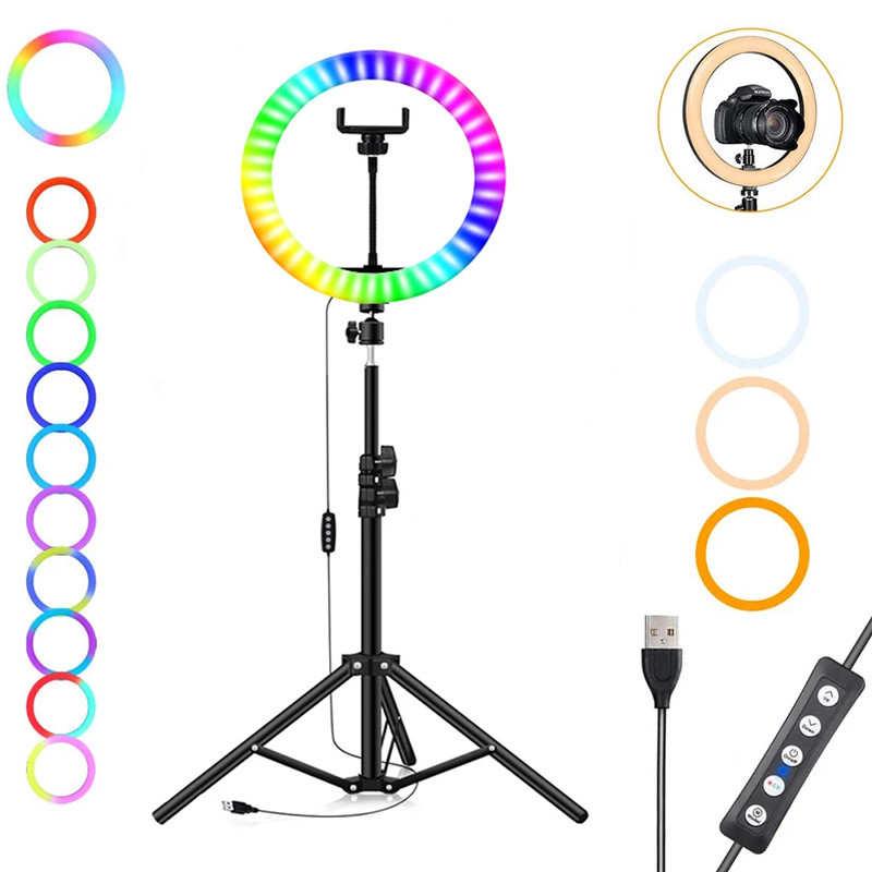 رینگ لایت پایه دار 10 اینچ RGB LED CXB-RGB260