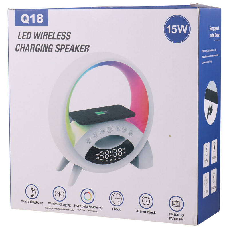 شارژر بی سیم و چراغ رومیزی اسپیکر دار Q18 15W - Image 3