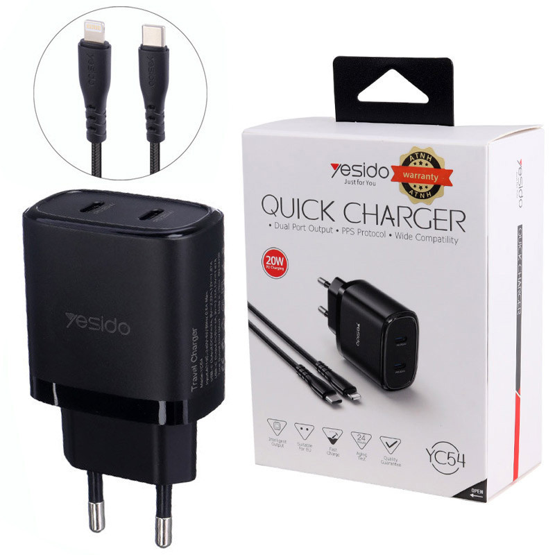 شارژر دیواری 20 وات یسیدو YC54 PD 3A + کابل تبدیل آیفونی_69429708e95c5.jpeg