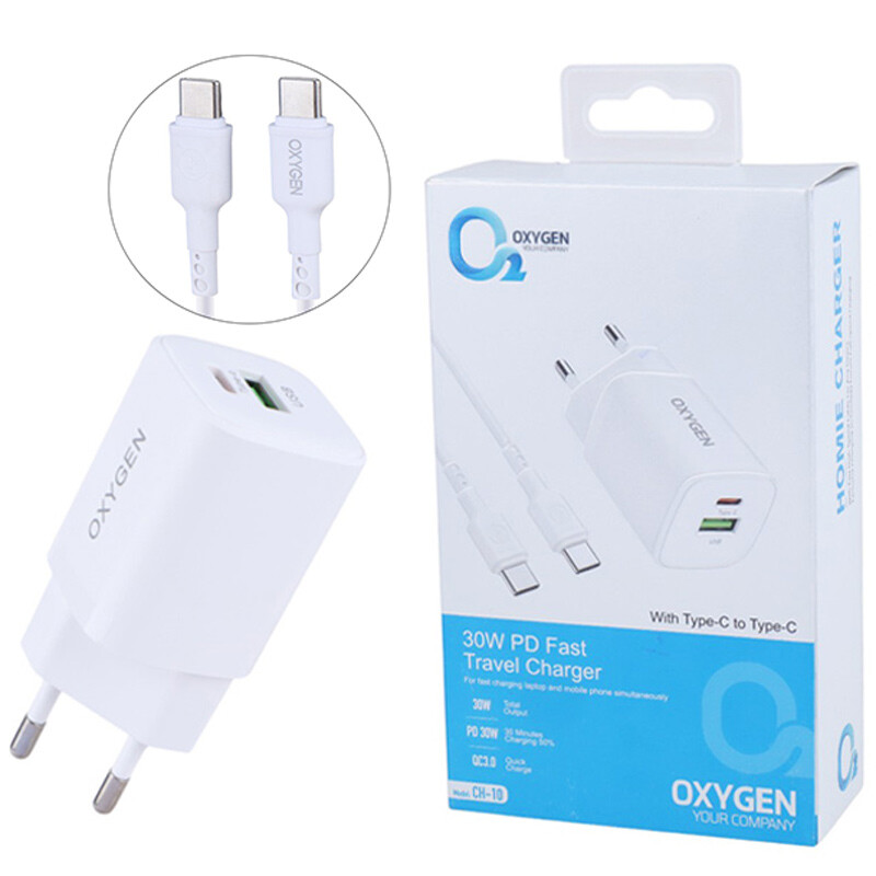 شارژر دیواری 30 وات اکسیژن CH-10 PD QC3.0 3A + کابل تبدیل تایپ سی_6935b46ee6b44.jpeg