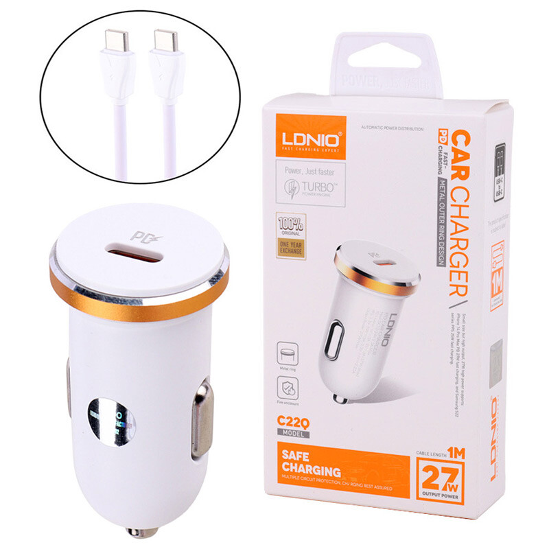 شارژر فندکی 27 وات الدینیو C22Q + کابل تایپ سی_694243b609110.jpeg