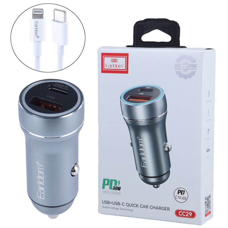 شارژر فندکی 30 وات ارلدام ES-CC29 + کابل تبدیل آیفونی_69424324f1eae.jpeg
