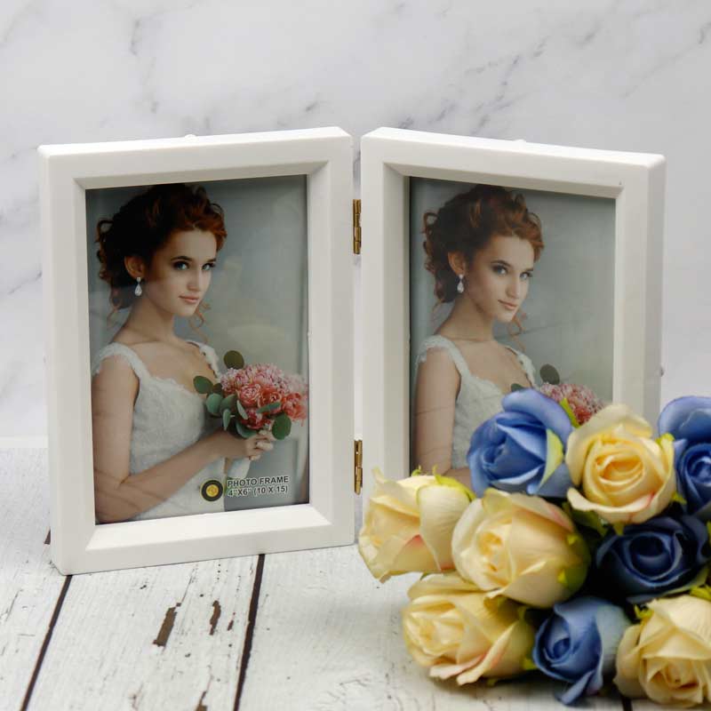قاب عکس شیب دار دو قلو سفید 10*15 سانتی متر