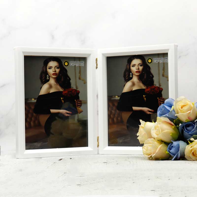 قاب عکس شیب دار دو قلو سفید 20*15 سانتی متر
