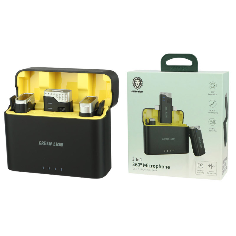 میکروفون یقه ای بی سیم Green Lion GN3IN1MIC360D Type-C / Lightning / AUX