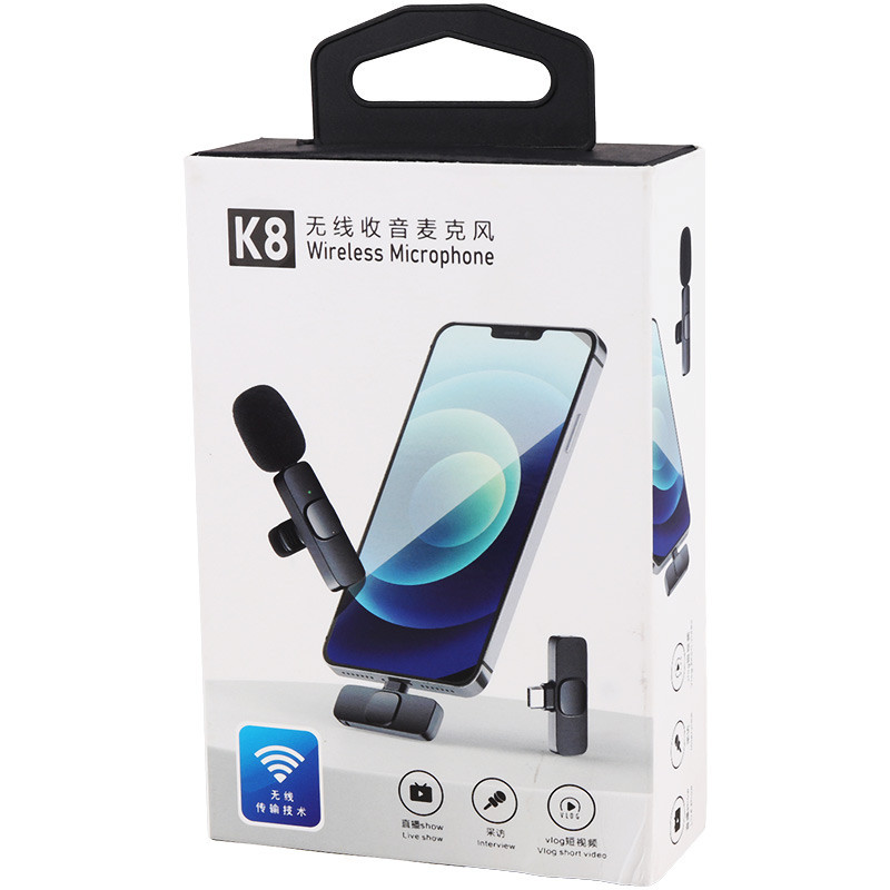 میکروفون یقه ای بی سیم K8 Grade B + تبدیل Type-C to Lightning - Image 3