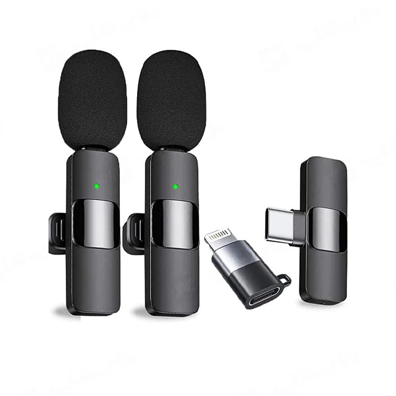 میکروفون یقه ای بی سیم K9 Dual + تبدیل Type-C to Lightning