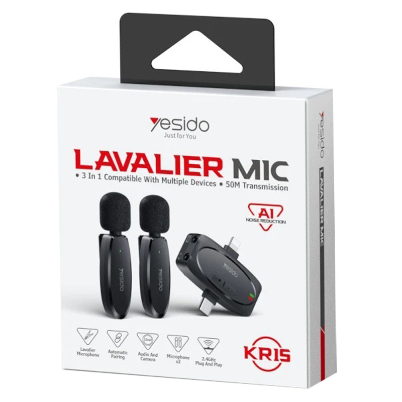 میکروفون یقه ای بی سیم Yesido KR15 Type-C / Lightning - Image 3