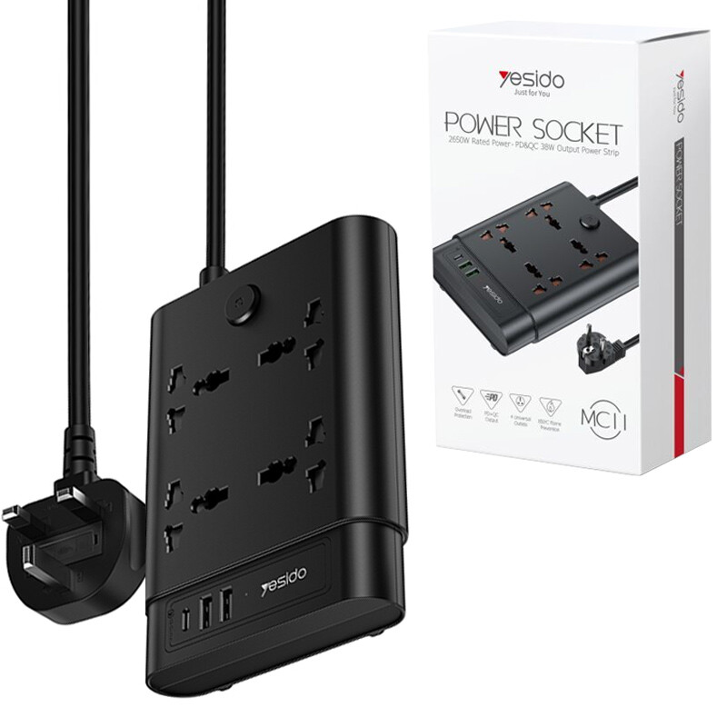 چند راهی 4 خانه برق یسیدو MC11 با کابل 2 متری + شارژر USB و Type-C_69428236b9ab9.jpeg