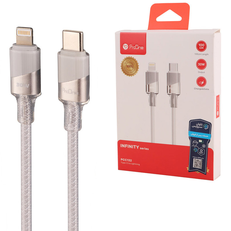 کابل تایپ سی به لایتنینگ فست شارژ 30 وات پرووان Infinity PCC132 طول 1 متر_6935b4f84a5c2.jpeg